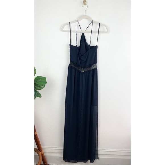 NWT BCBGeneration Dark Nights Black Lace Cutout Halter Maxi Dress Sz 8 - Picture 2 of 10